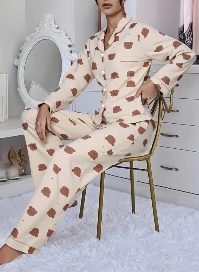 تايك تو طقم قميص وبنطال بيجاما بطبعة جرافيك للنساء